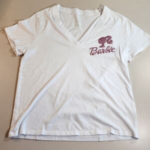 Womans Small V-neck White -pink Barbie Shirt